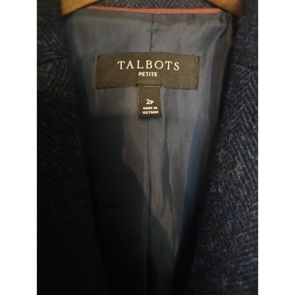 Talbots Classic Shetland Blazer - Herringbone wool blend navy blue sz 2 petite - Picture 6 of 9